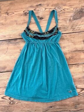 RARE Hollister babydoll criss cross Teal Tank Dress with Ruffle Detail